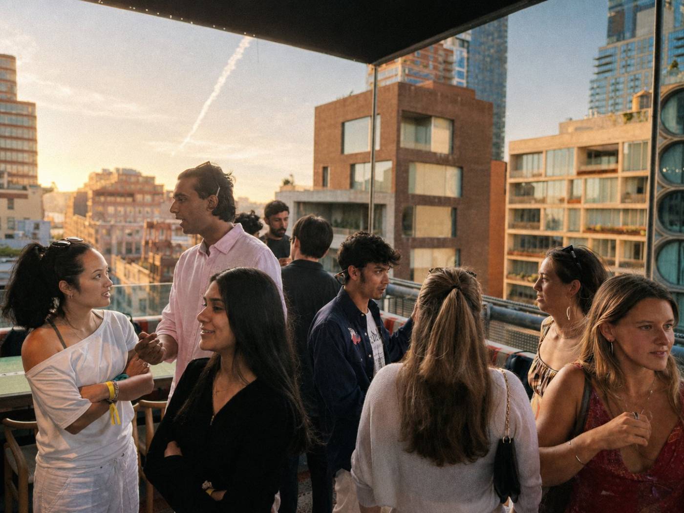 Rooftop happy hour at sunset